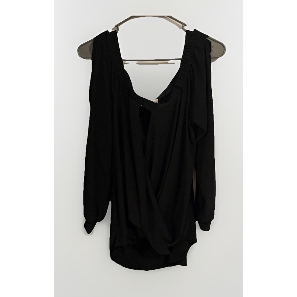 Lilian Womens Black Solid Polyester Spandex Blouse Shirt Xl